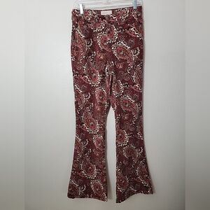 Sterling And Stitch Buckle Corduroy Paisley Flare Leg Pants Rose Pink 29